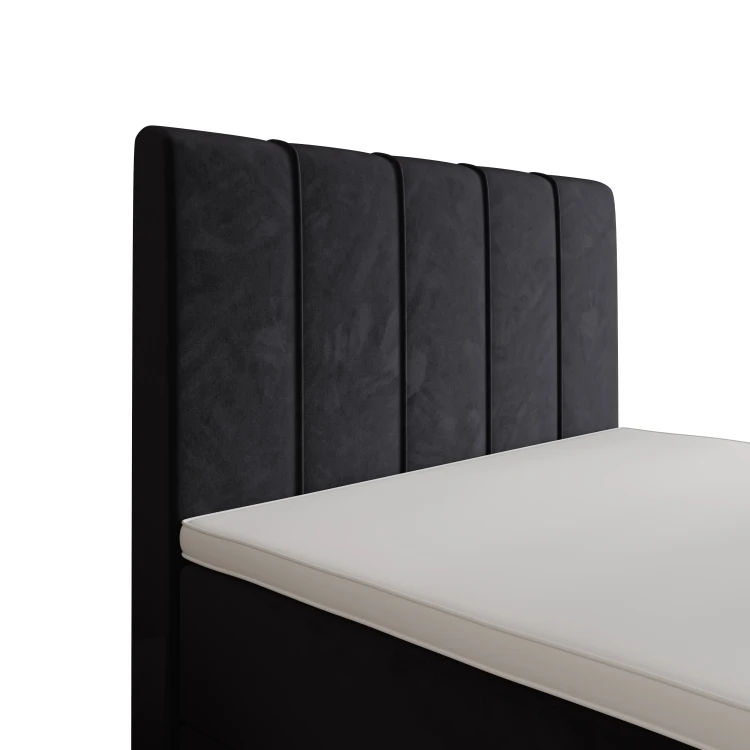 Detailansicht gestepptes Kopfteil Boxspringbett schwarz Samt