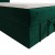 Nahaufnahme der grünen Samt-Bettumrandung mit dekorativen Nähten und Griff.