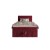 Frontalansicht eines luxuriösen roten Boxspringbettes mit Samtbezug und Bettwäsche.