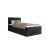 Modernes Boxspringbett in Anthrazit mit gepolstertem Kopfteil, freigestellt auf weißem Hintergrund.