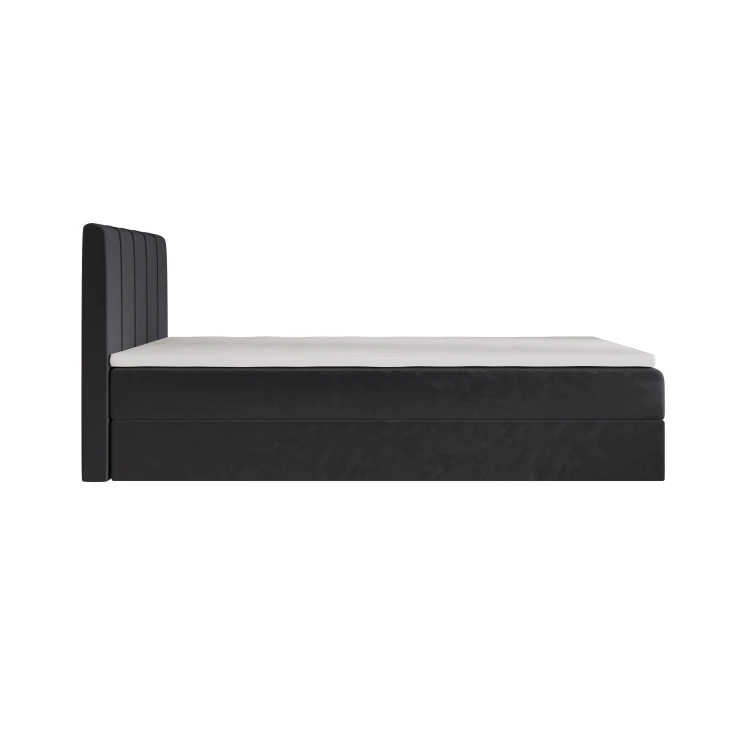 Seitenansicht eines anthrazitfarbenen Boxspringbetts mit Matratze und integriertem Topper.