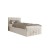 Freigestelltes Polster-Boxspringbett in Beige mit gestepptem Kopfteil.