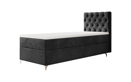Einzel-Boxspringbett in Anthrazit mit hohem gestepptem Kopfteil