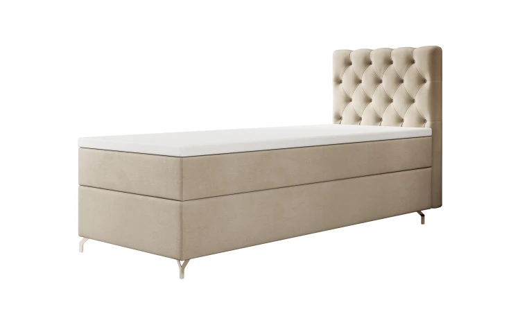 Elegantes beiges Polsterbett mit dekorativer Knopfheftung