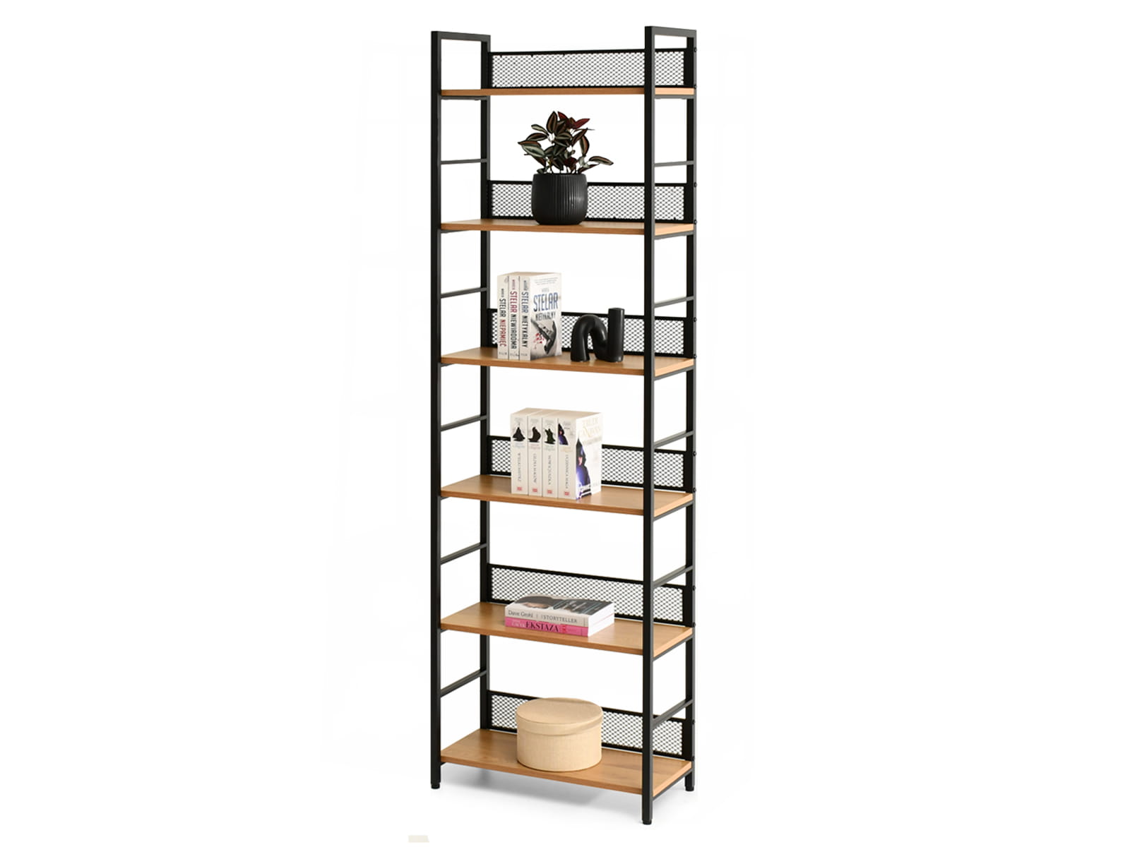 Regal mit Schrank 60 cm in Eichenfarbe auf schwarzem Gestell ROME C Awentto