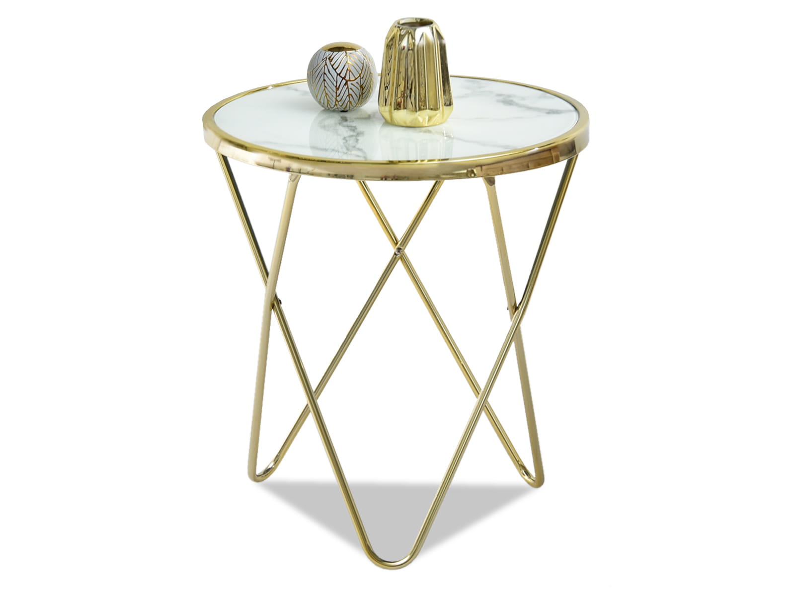 Couchtisch rund ø 50 cm mit weißer Glasplatte und goldenem Gestell Glamour GABI S Awentto
