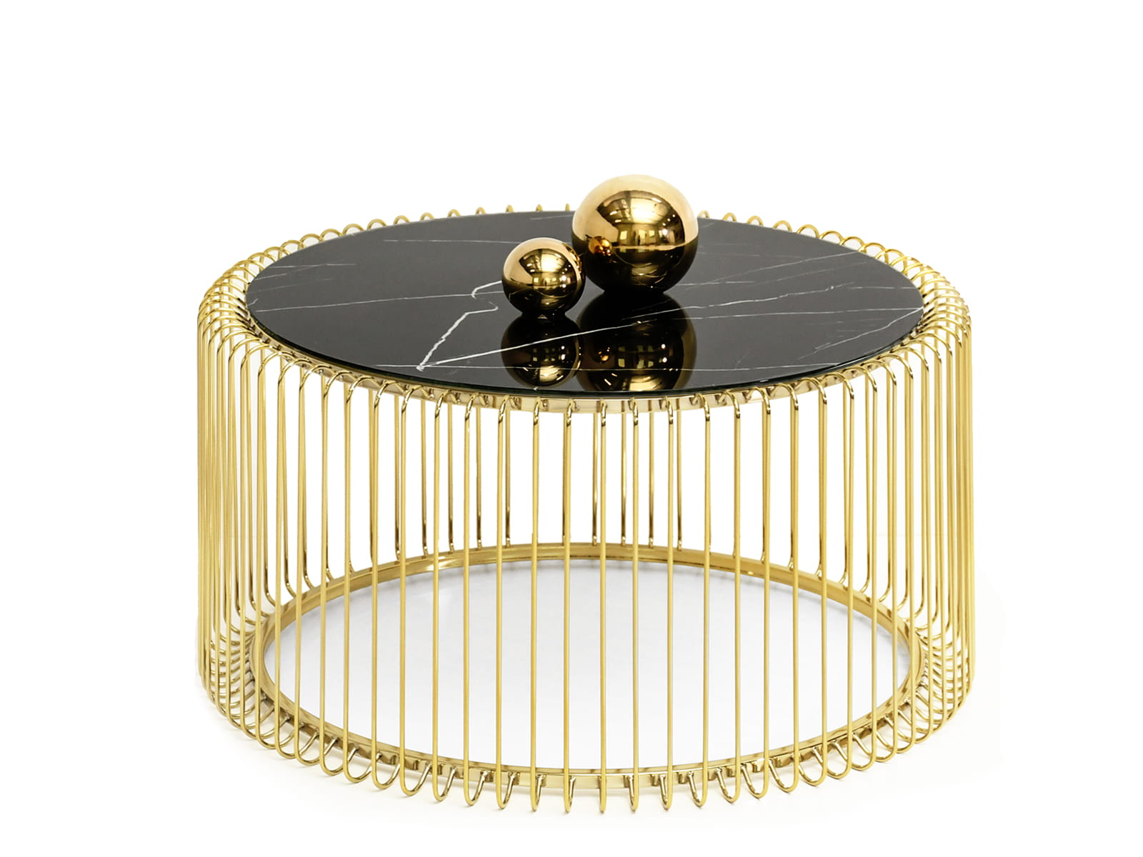 Couchtisch rund ø 80 cm durchbrochen Gold Marmor-Optik mit Glasplatte Glamour COAST XL Awentto