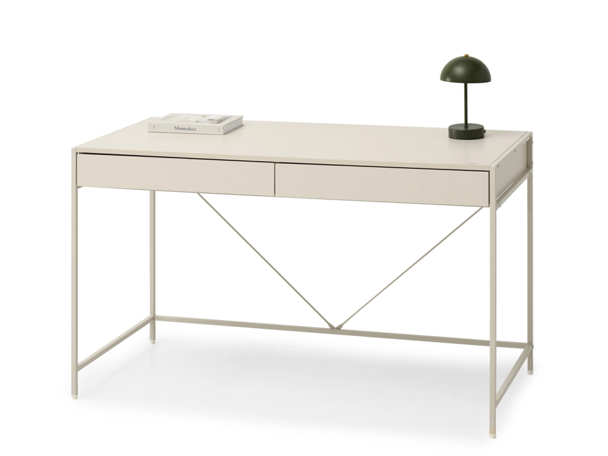Schreibtisch cremefarben 123 cm mit Schubladen auf cremefarbenen Beinen RIKO Awentto