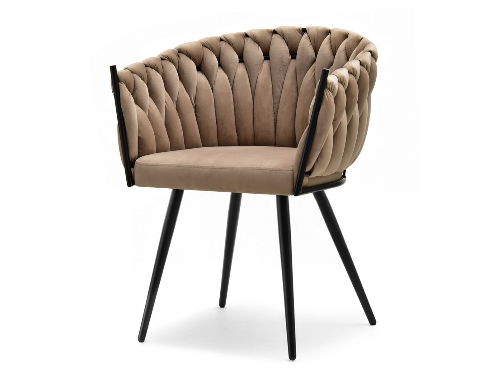 Geflochtener Samtstuhl Cappuccino Glamour Esszimmerstuhl BELLA Awentto