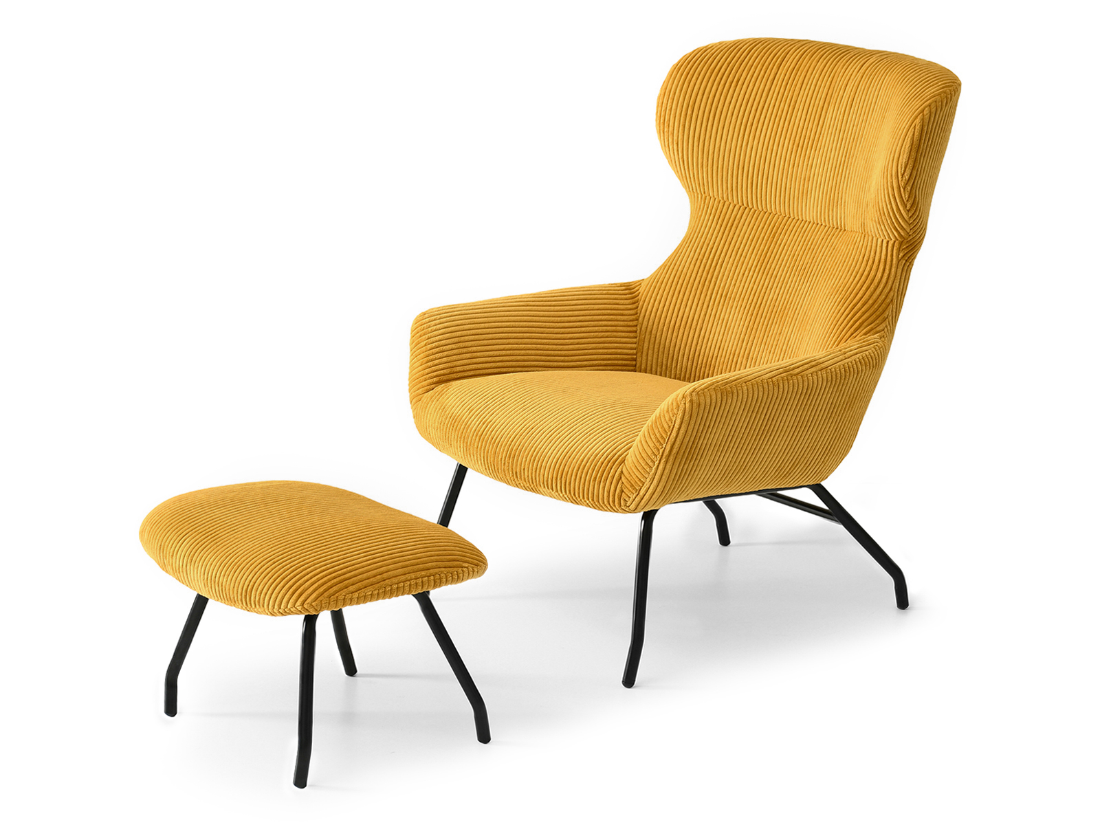 Relaxsessel mit Hocker honiggelber Kord für das Wohnzimmer VISIONARY Awentto