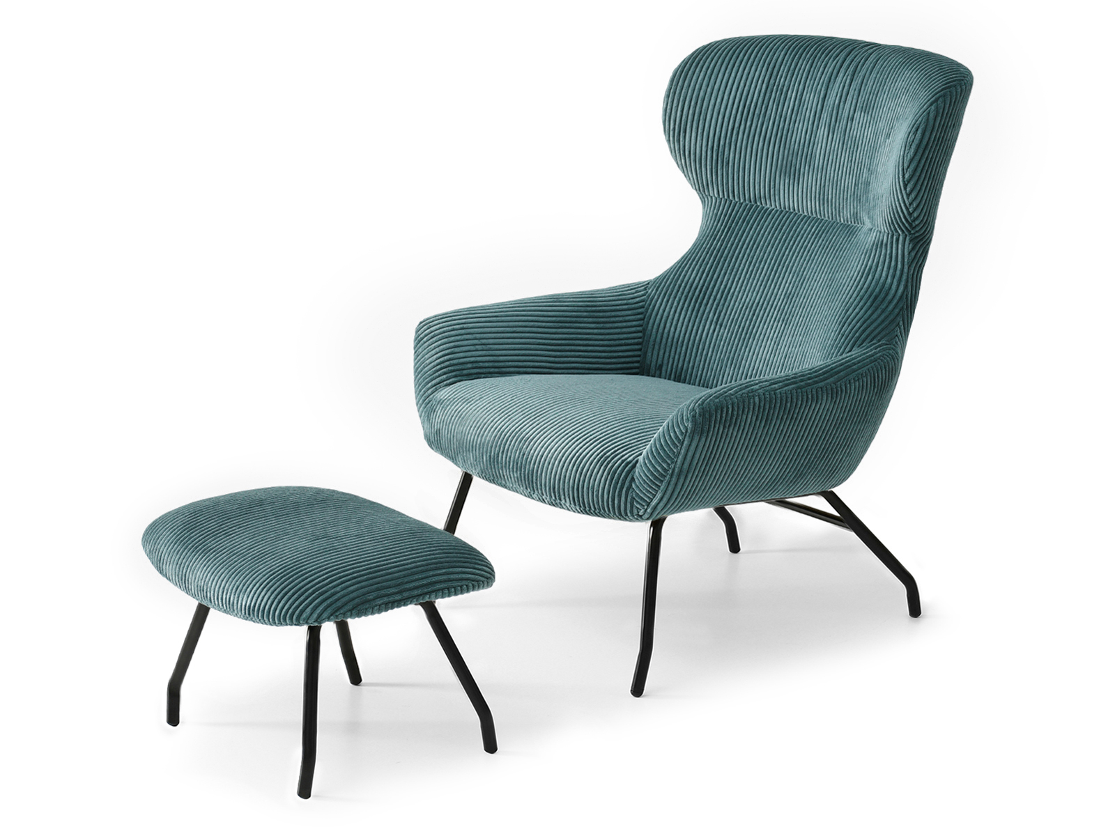 Relaxsessel mit Fußhocker Türkis Cord für Wohnzimmer VISIONARY Awentto