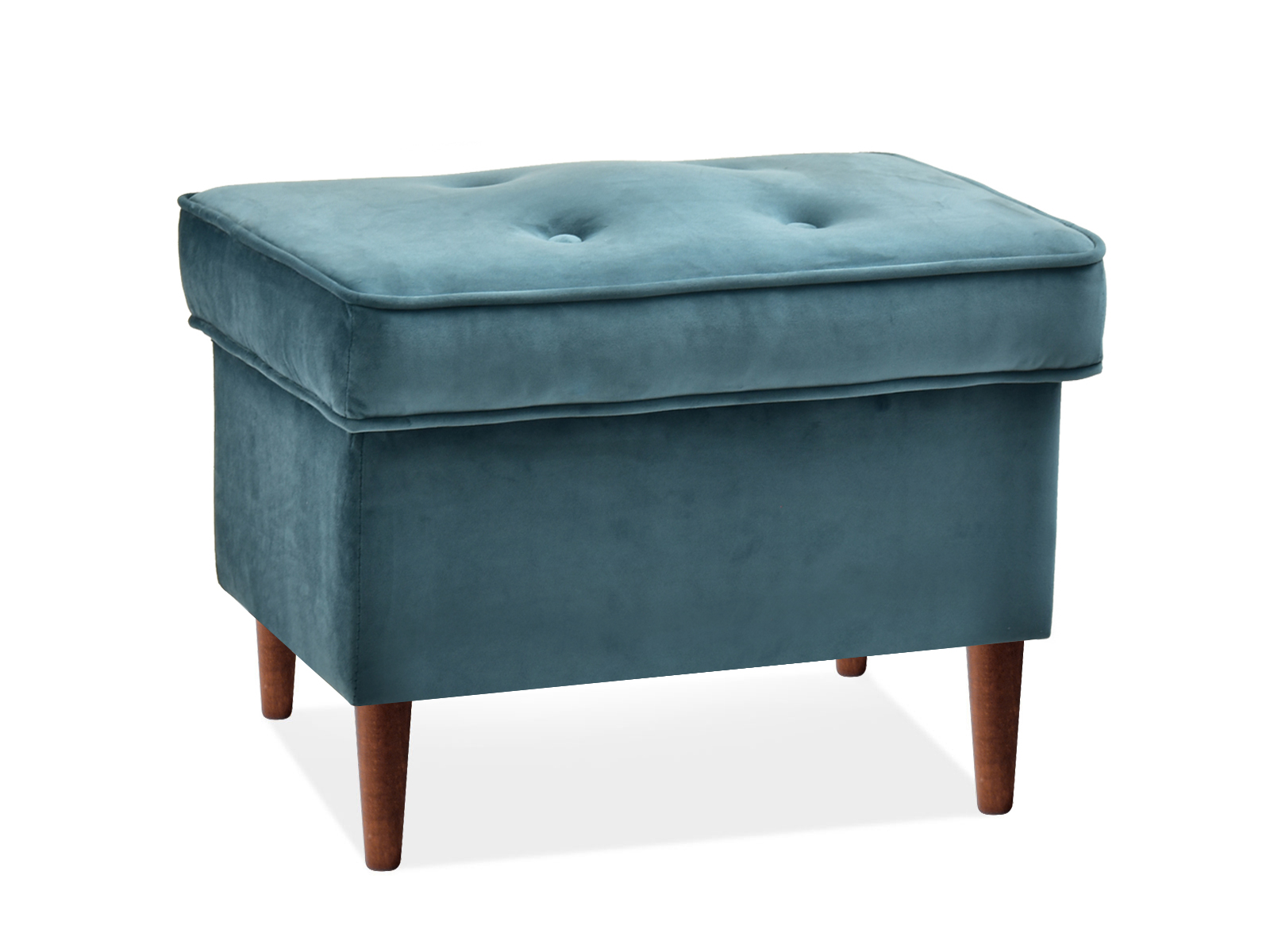 Moderner Samtpouf in Meeresblau mit Nussbaumfüßen RIVER Awentto