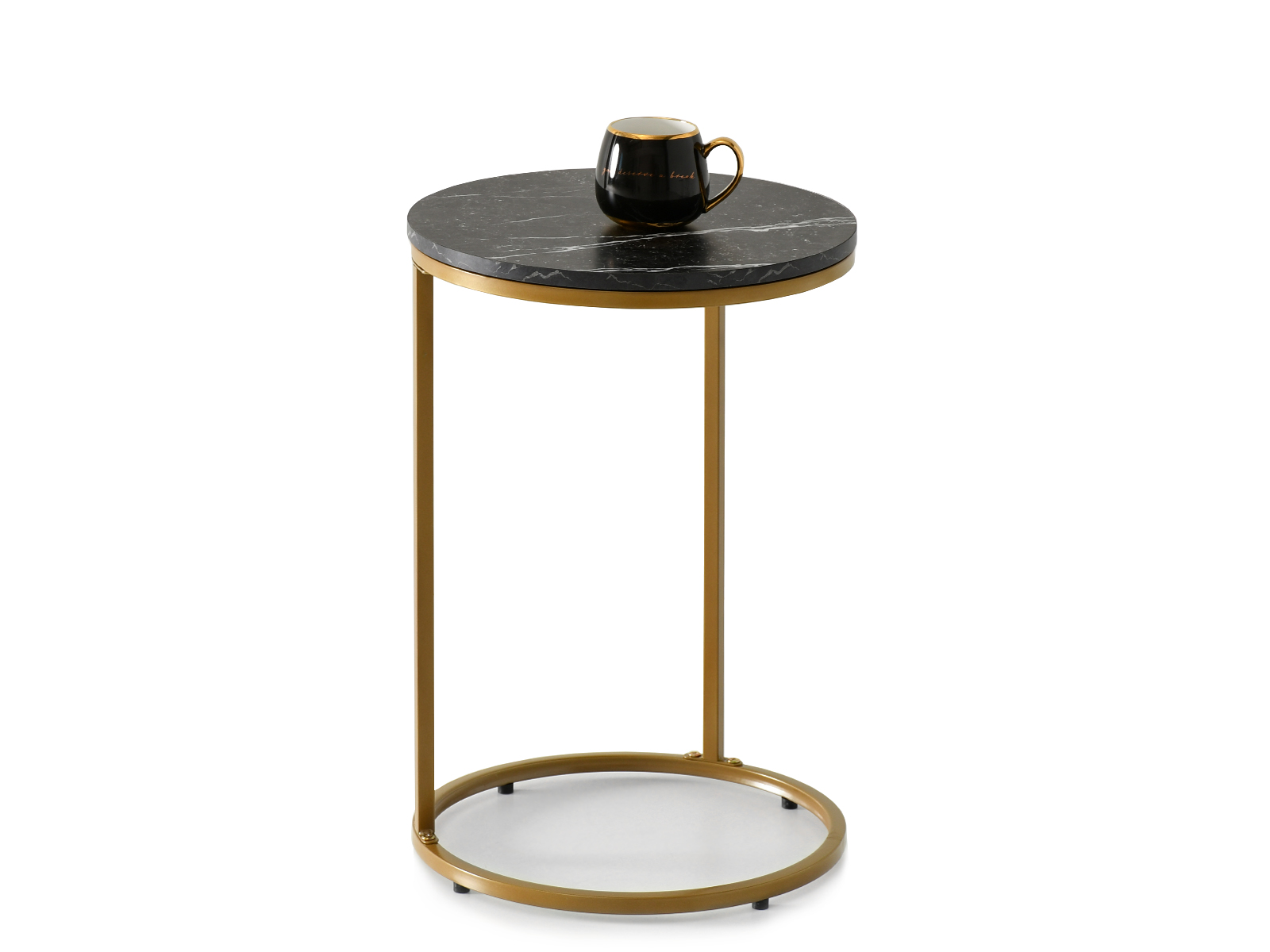Beistelltisch rund ø 40 cm mit schwarzem Marmor auf goldenem Gestell LATTE Awentto