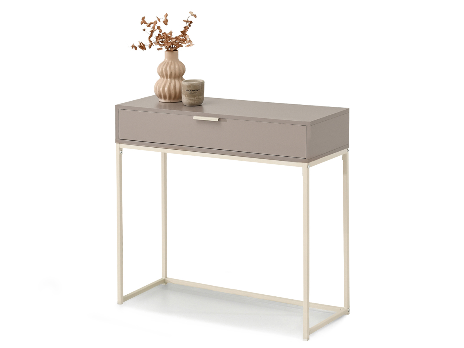 Konsole mit Schublade 80 cm Beige auf cremefarbenem Metallgestell ANEX M Awentto