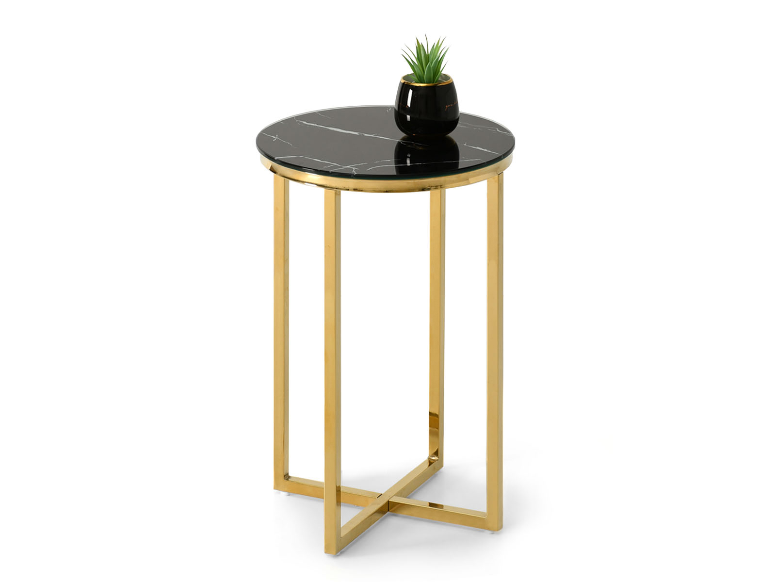 Beistelltisch rund ø 40 cm in Schwarzmarmor-Optik auf goldenem Gestell CLAVIO Awentto