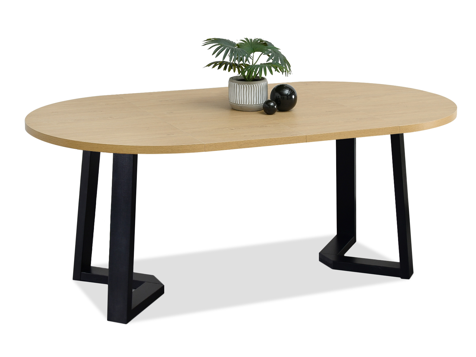 Runder ausziehbarer Esstisch ø 100 cm Steineiche mit schwarzen Beinen LORIS Awentto