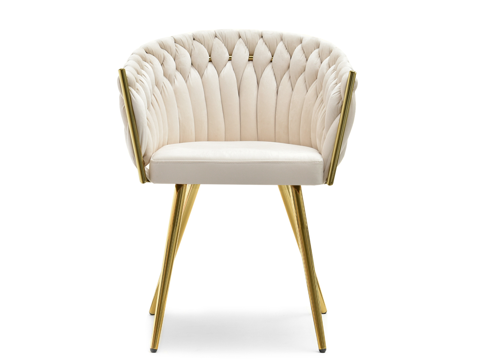 Geflochtener Sessel Beige Samt Glamour Esszimmerstuhl BELLA Awentto