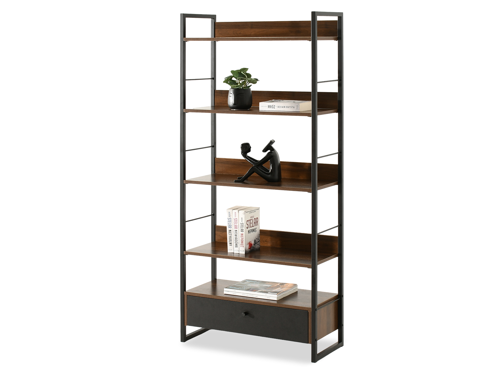 Offenes Regal 70 cm in schwarzer Holzoptik auf schwarzem Gestell ORION Awentto
