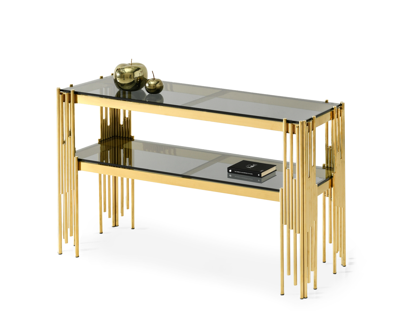 Glaskonsole 130 cm Glamour Rauchglas goldener Rahmen RIVER Awentto