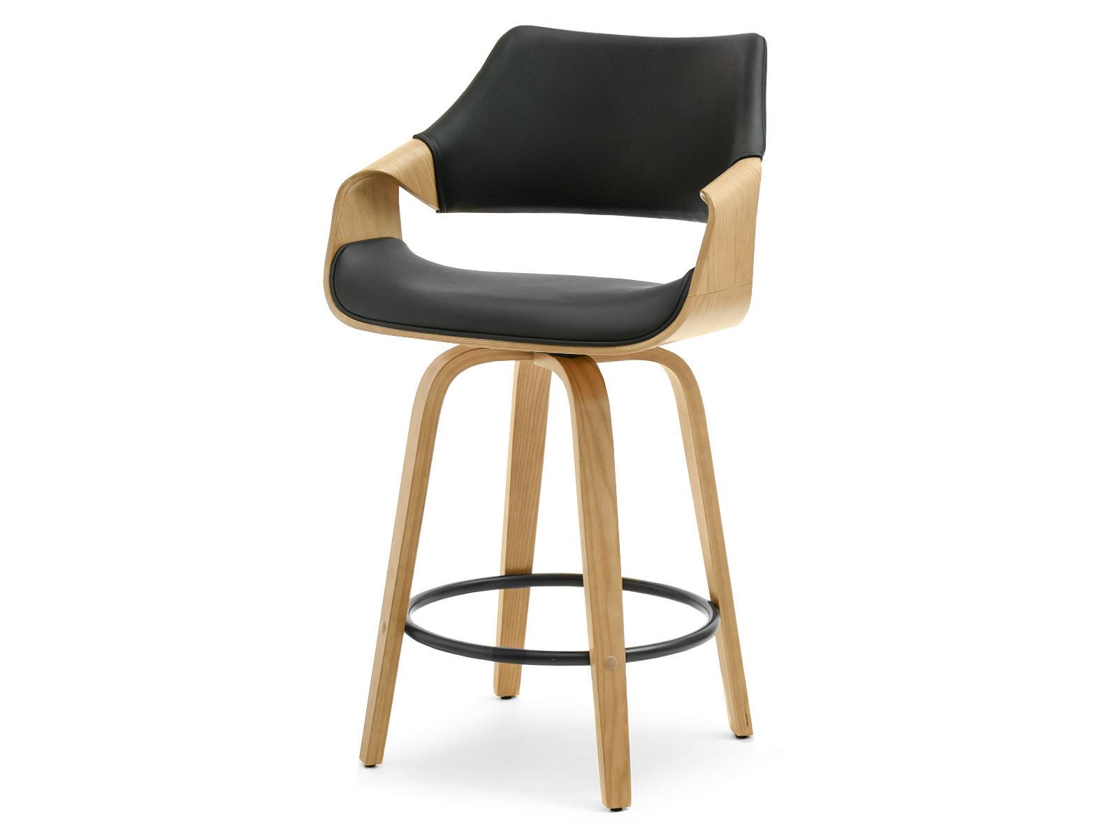Barhocker Barstuhl drehbar 65 cm Schwarz Kunstleder aus Bugholz ENZO Awentto