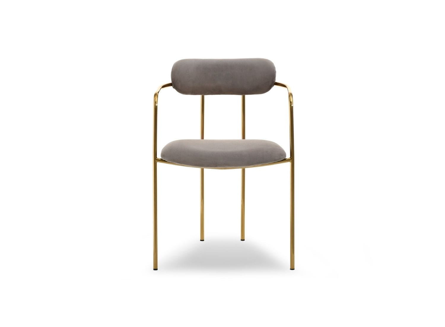 Beiger Samt-Stuhl im minimalistischen Stil auf hohen goldenen Beinen für das Esszimmer MALAGA Awentto