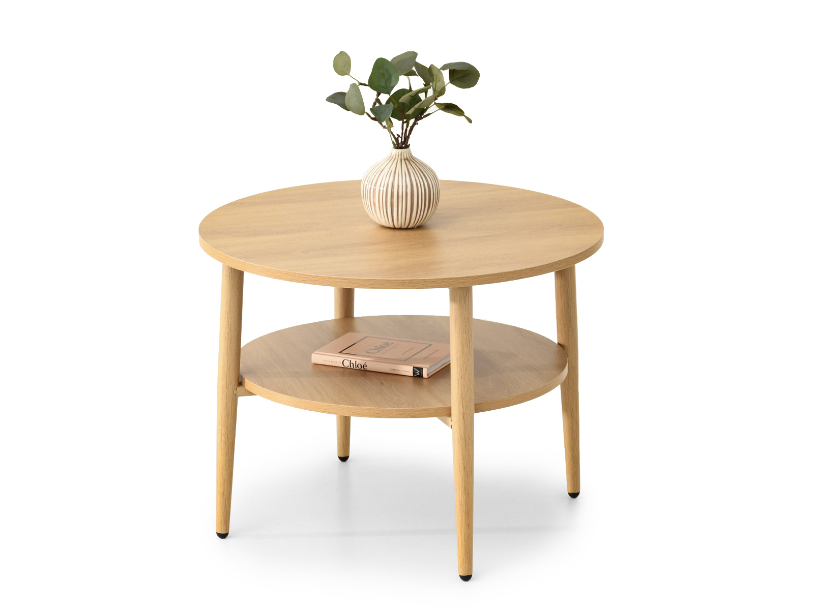 Runder Couchtisch ø 60 cm in Eiche mit schwarzer Ablage VIVA S Awentto