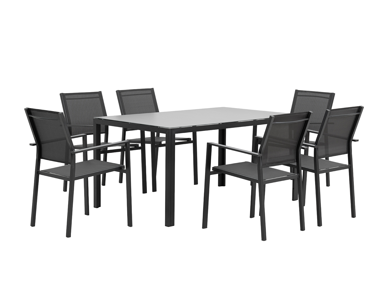 Gartenmöbel Set 6 Personen RIVA – Glastisch 150×90 cm & 6 Stühle, Stahl anthrazit, wetterfest Awentto