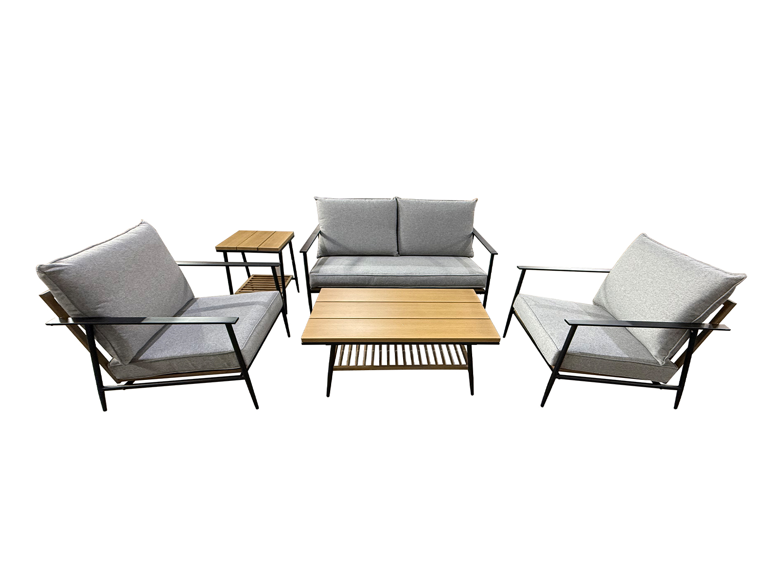 Gartenlounge Set 5-teilig PARADISE – Sofa, 2 Sessel, Couchtisch & Beistelltisch, Polywood Holzoptik, inkl. Kissen Awentto