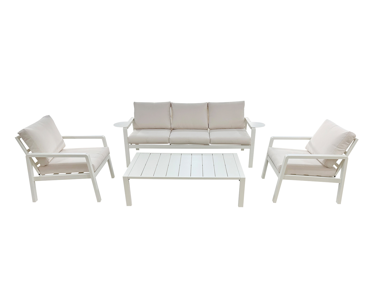 Gartenlounge Set 5 Sitzplätze BIANCO – 3-Sitzer-Sofa, 2 Sessel & Tisch, Metall weiß, inkl. Kissen Awentto
