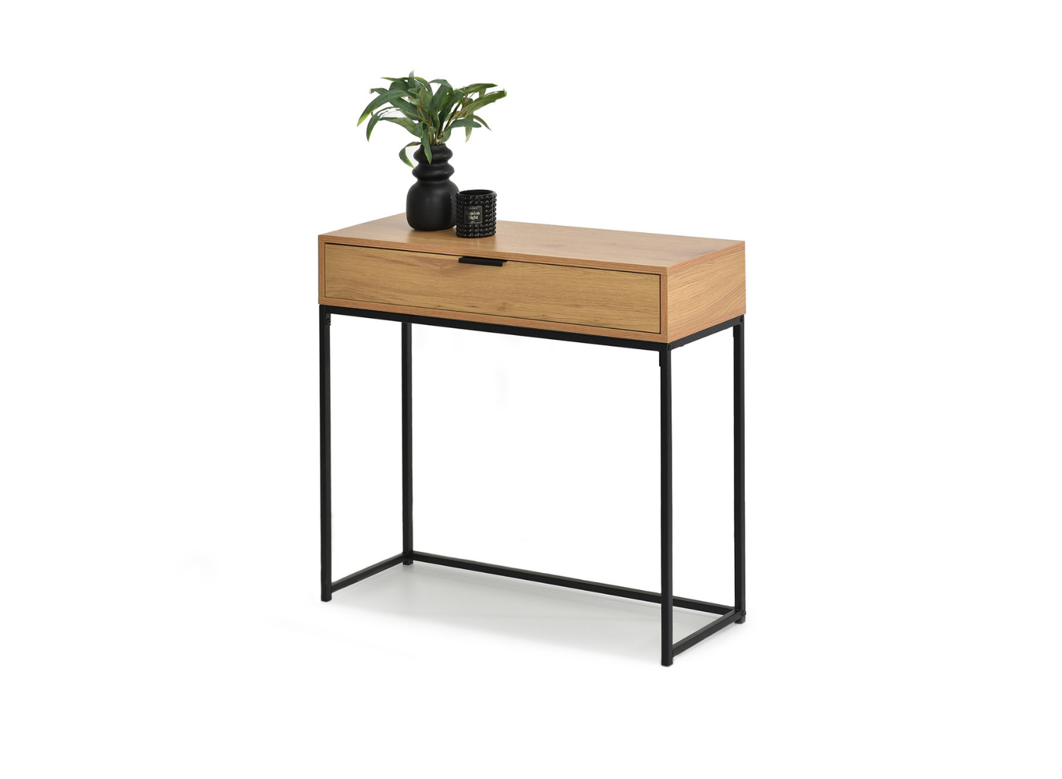 Konsole mit Schublade 80 cm in Eiche auf schwarzem Metallgestell ANEX M Awentto