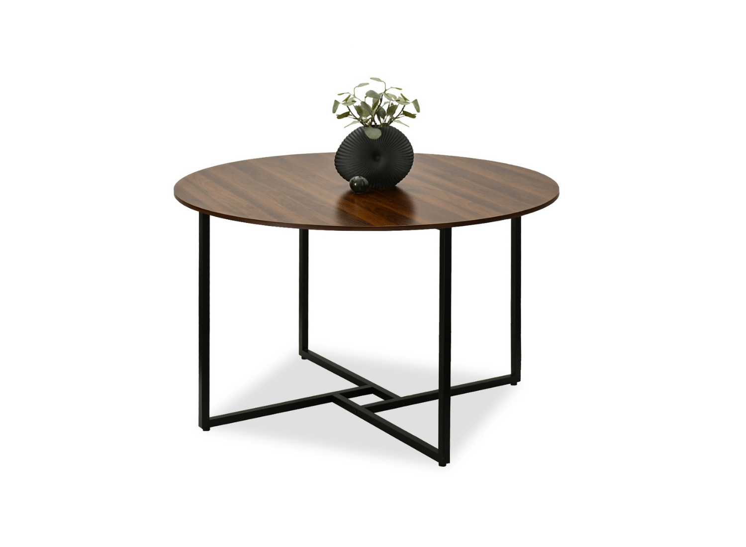 Runder Esstisch OLAF Awentto 120 cm – Walnuss-Optik mit schwarzen Beinen