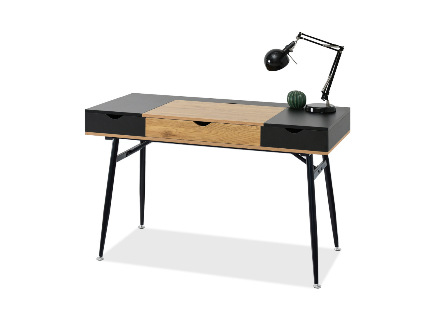 Schreibtisch Holz 120 cm mit Schubladen und schwarzen Beinen ARLO Awentto