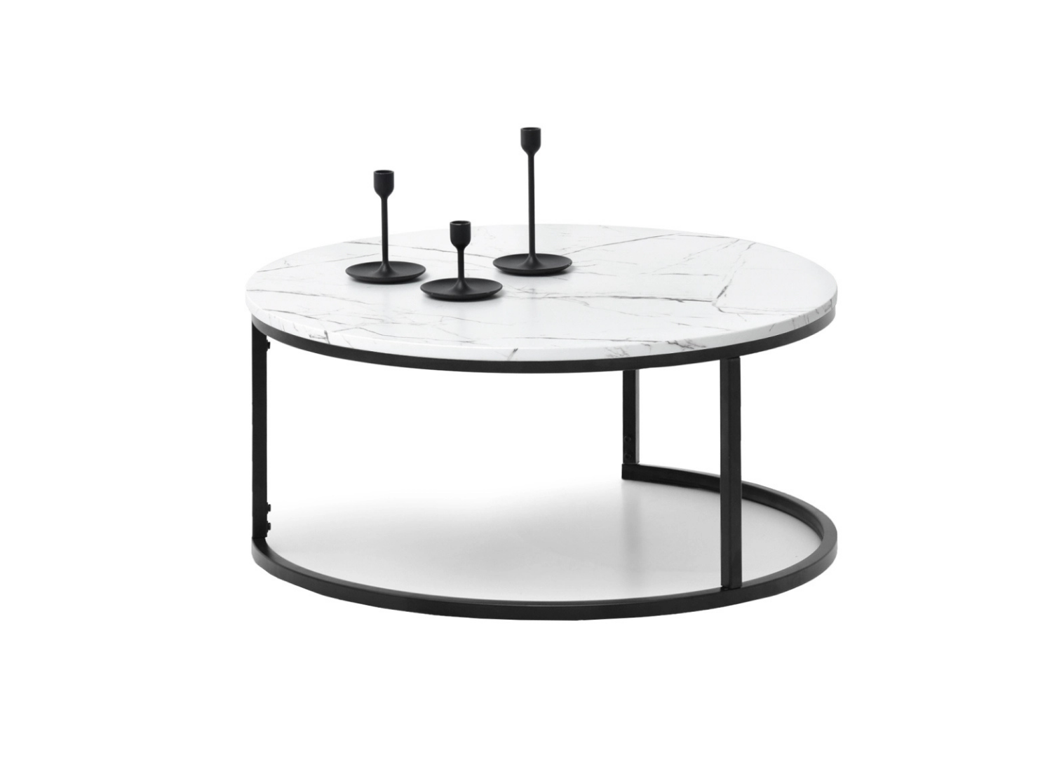Couchtisch rund 80 cm Marmor-Optik auf Metallgestell SIDE Awentto