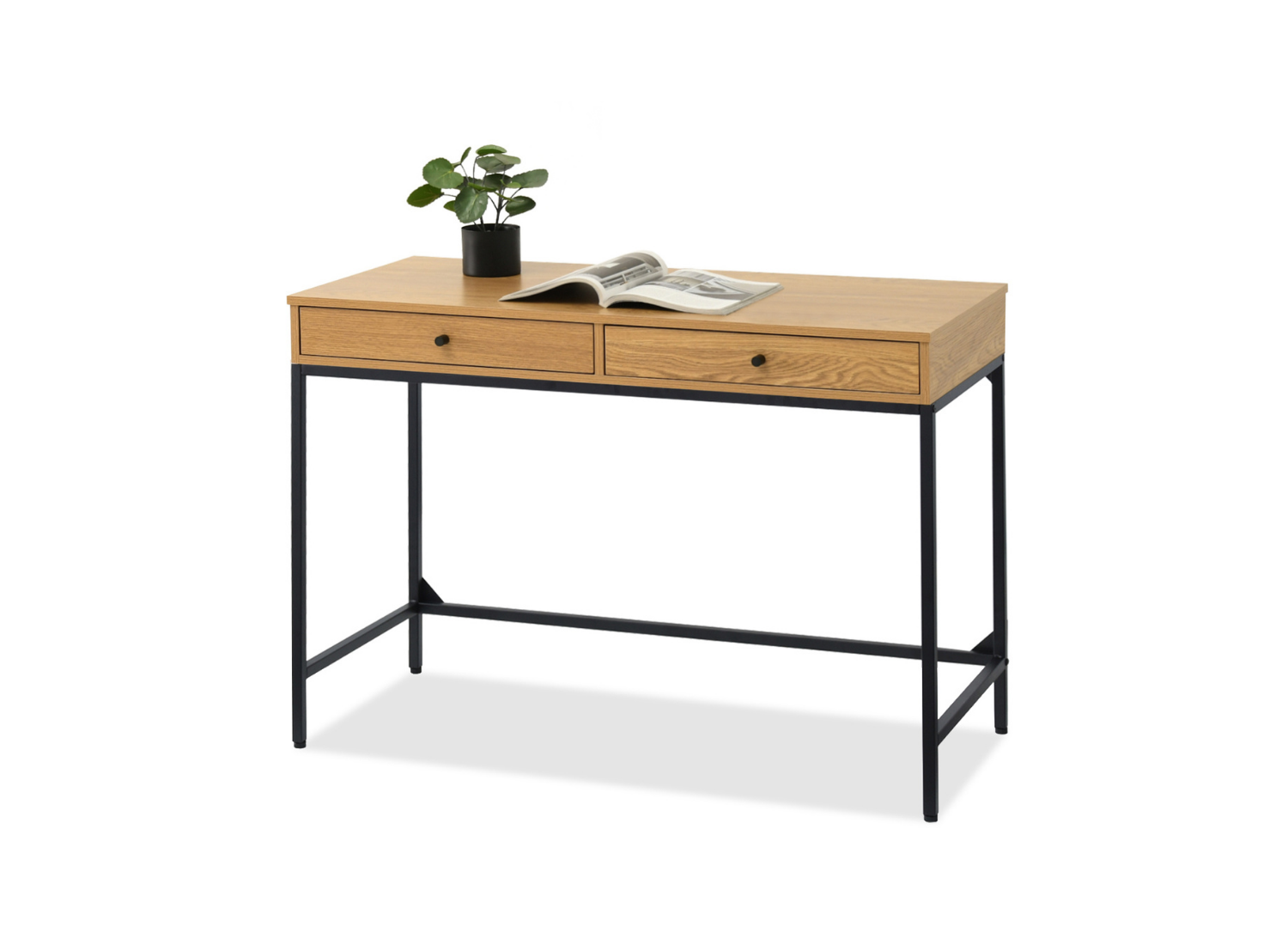 Holzschreibtisch 110 cm mit Schubladen auf schwarzen Beinen ERIE Awentto