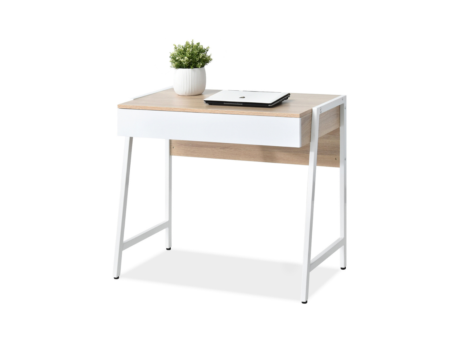 Kompakter Schreibtisch BORIS Awentto 84 cm, Eiche Sonoma, Weiß