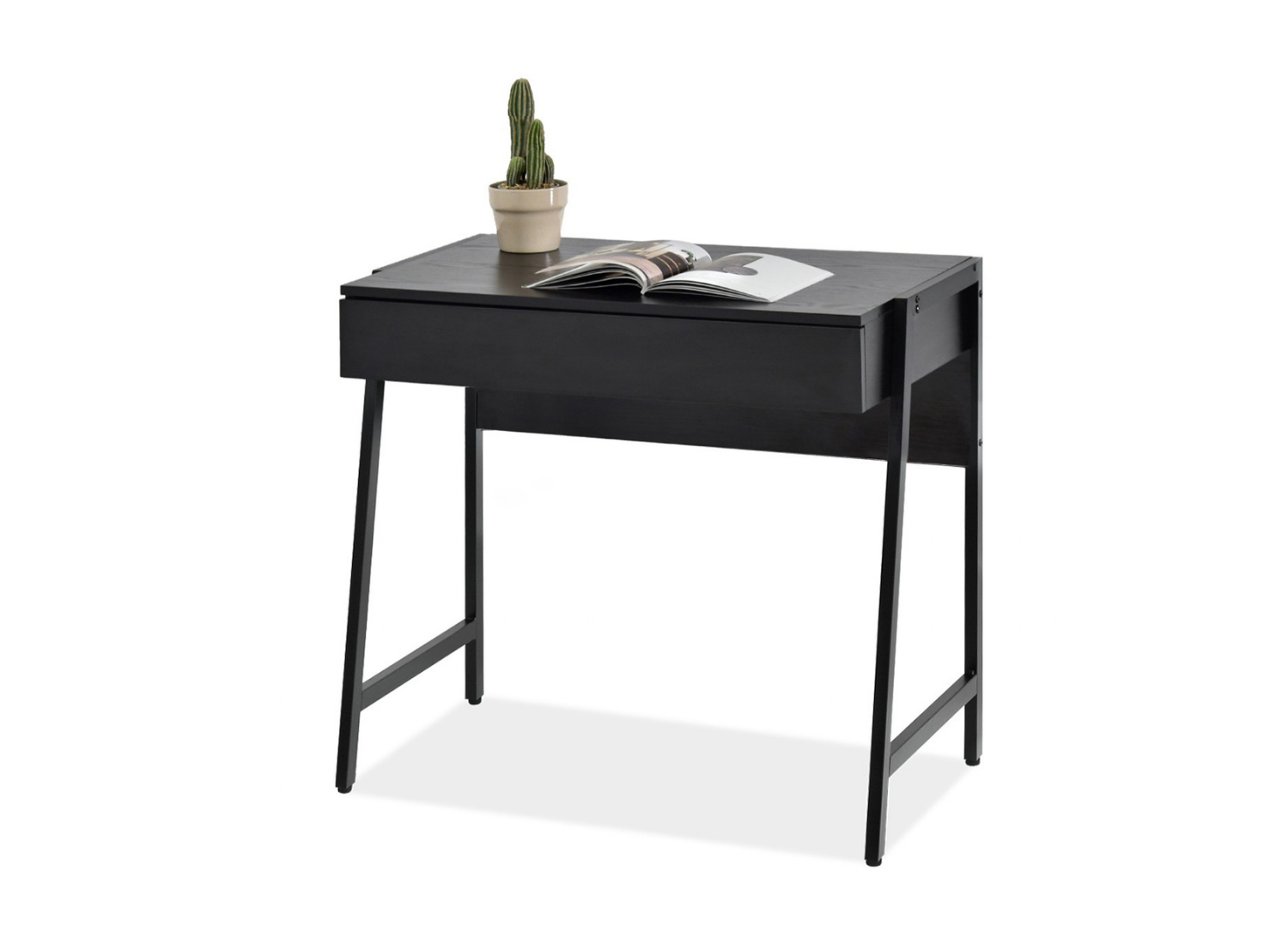 Schreibtisch schwarz kompakt 84 cm mit Schublade auf schwarzen Beinen BORIS Awentto