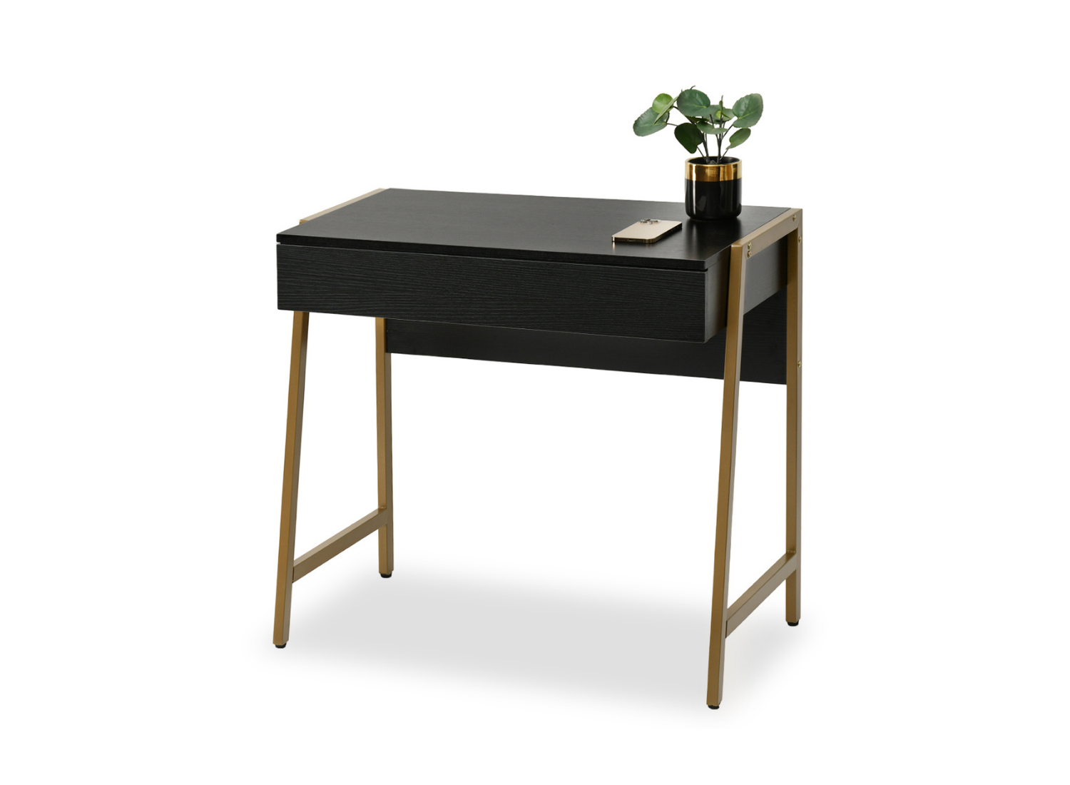 Kompakter Schreibtisch 84 cm Schwarz mit Schublade und goldenen Beinen BORIS Awentto