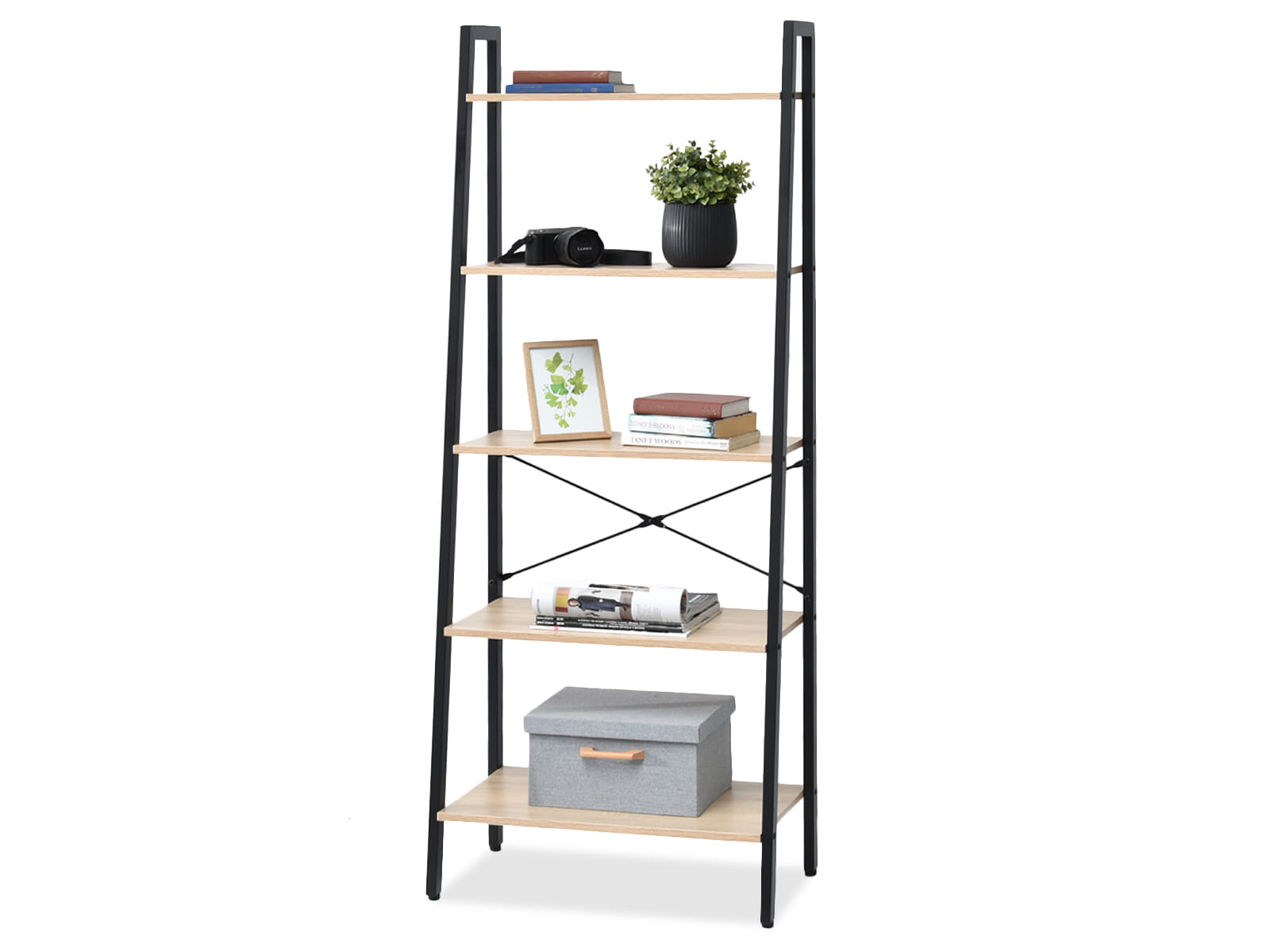 Offenes Loft-Regal 64 cm in Eiche auf schwarzem Gestell LUMEN Awentto