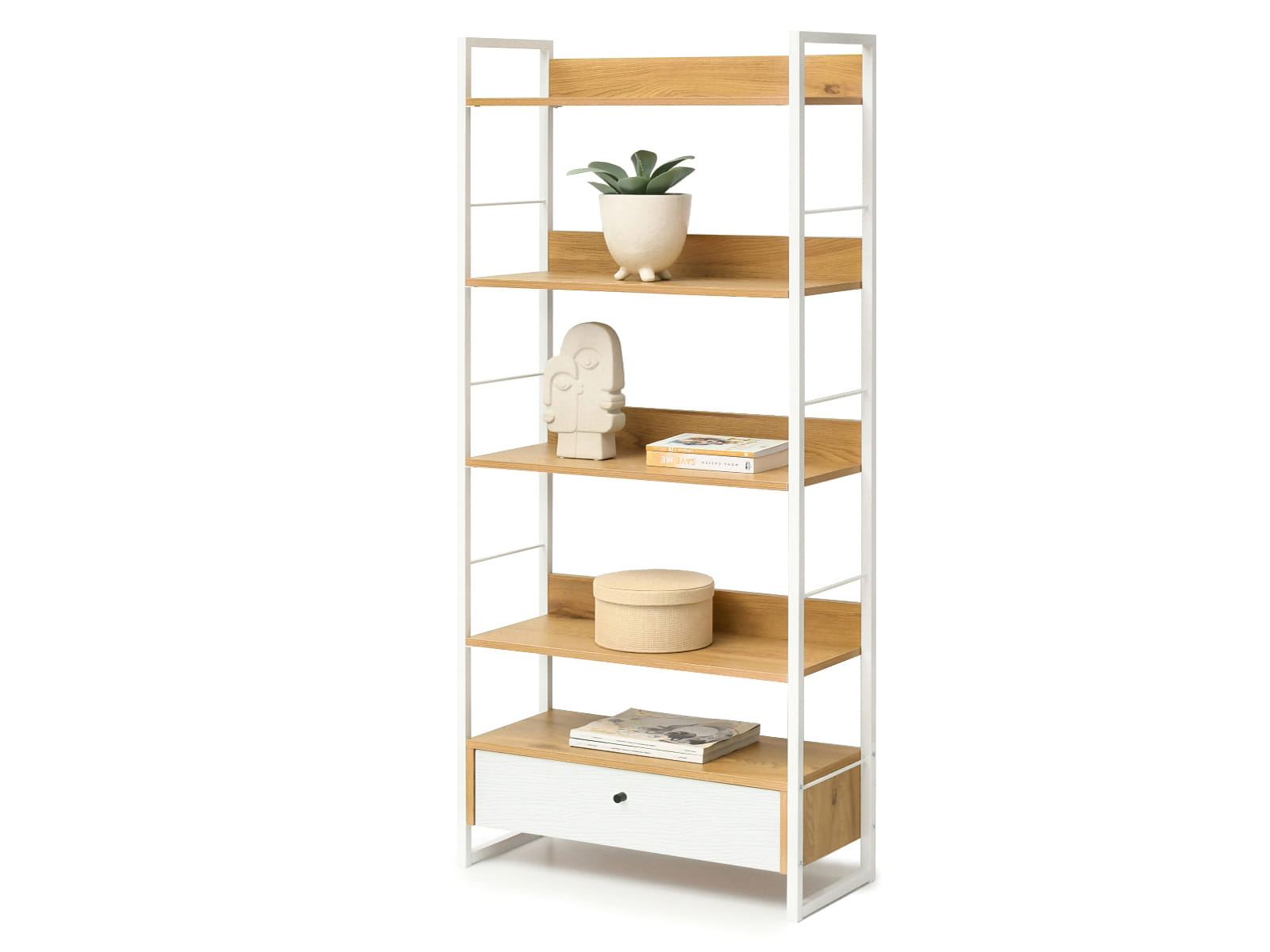 Offenes Regal 70 cm in Eiche auf weißem Gestell ORION Awentto