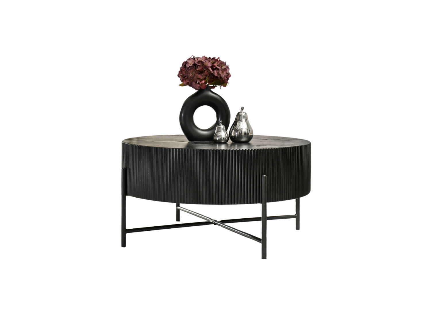 Couchtisch rund 80 cm schwarz geriffelt FILADELFIA Awentto