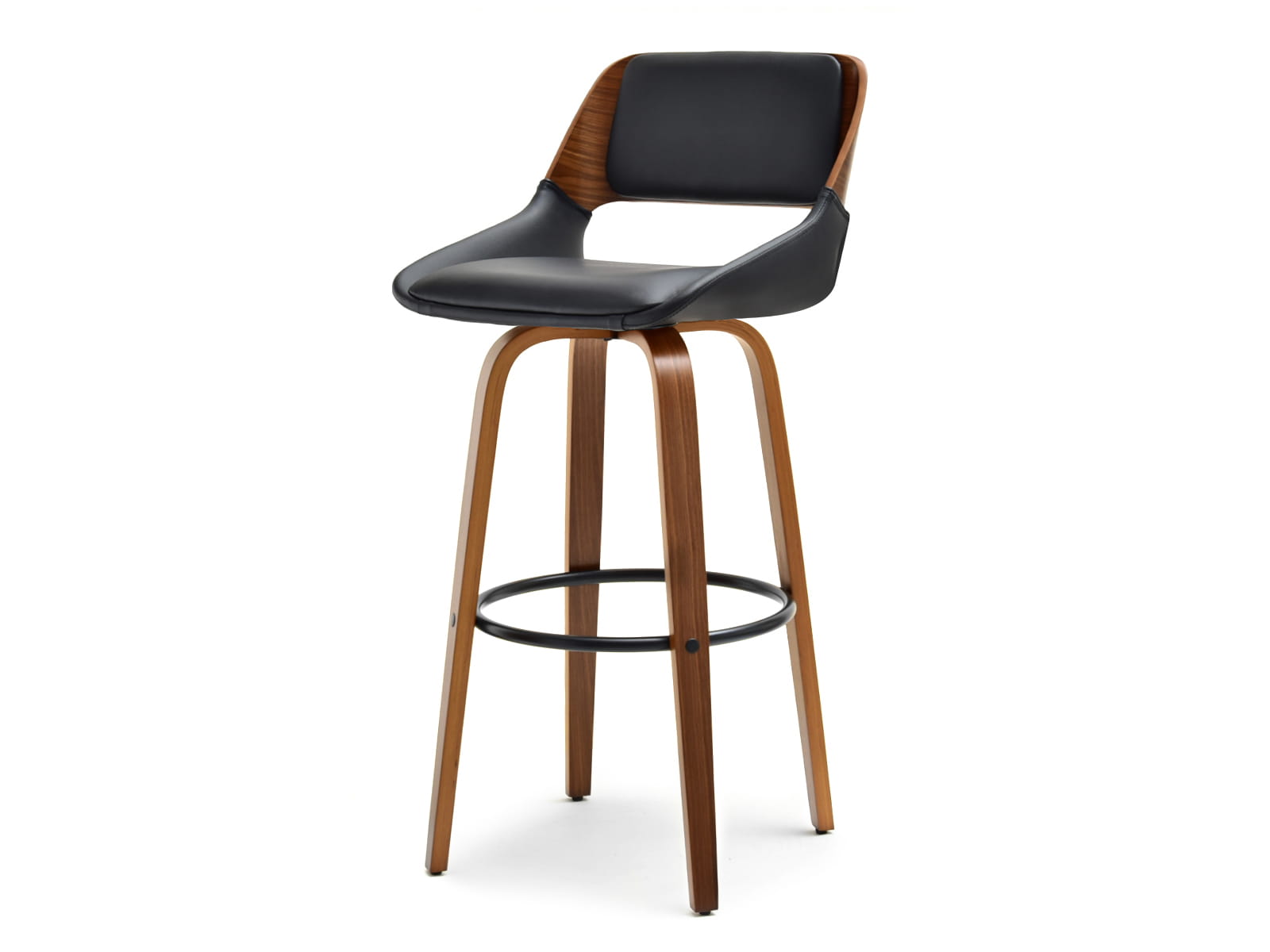 Barhocker LAGO Awentto - Schwarz Kunstleder & Bugholz Walnuss