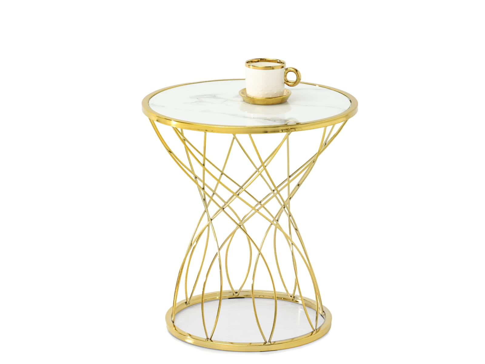 Couchtisch Rund ø 50 cm mit Glasplatte und goldenem Gestell Glamour NEONIS S Awentto