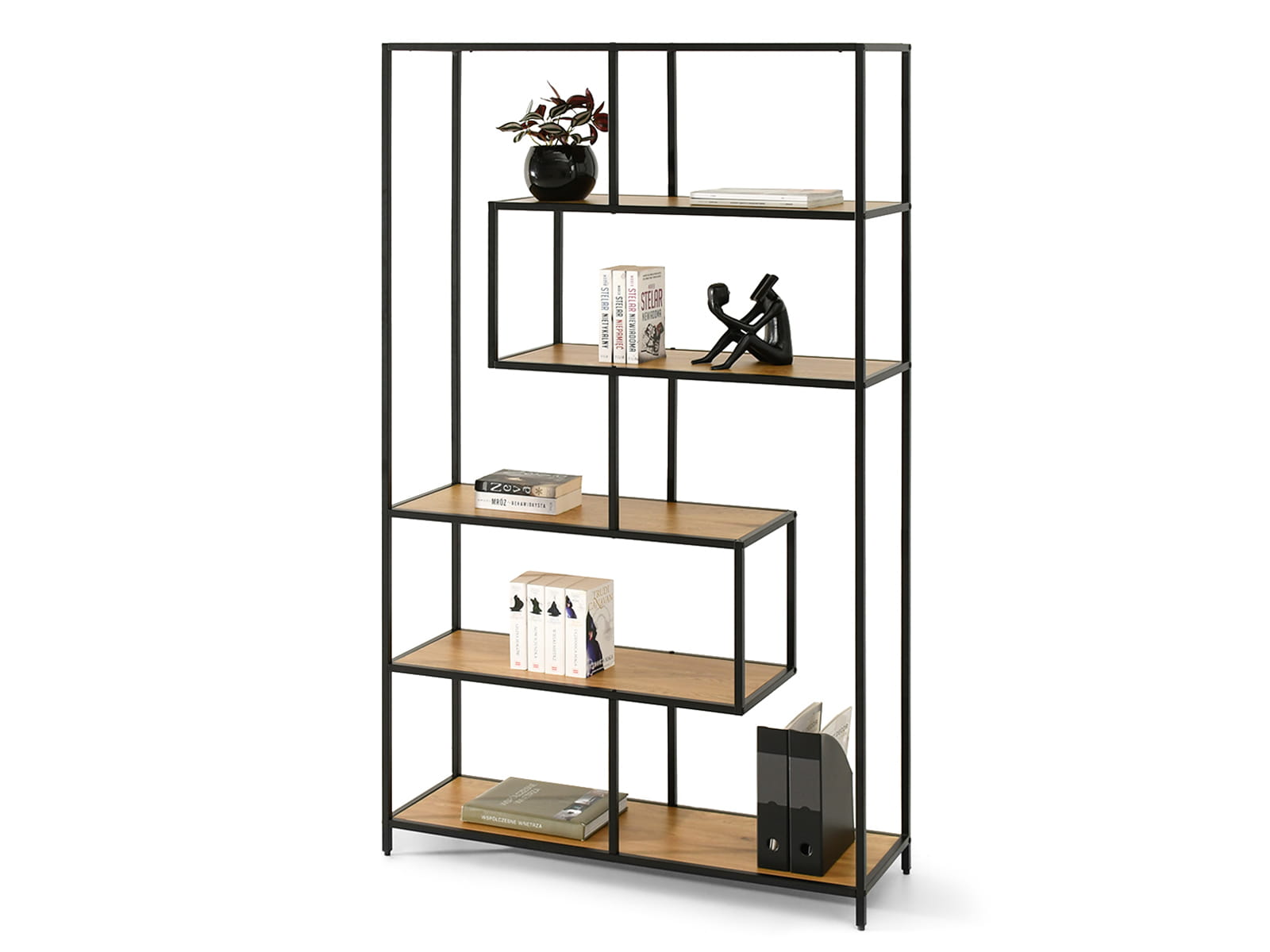 Offenes Loft-Regal 114 cm in Eiche auf schwarzem Gestell LEAF Awentto