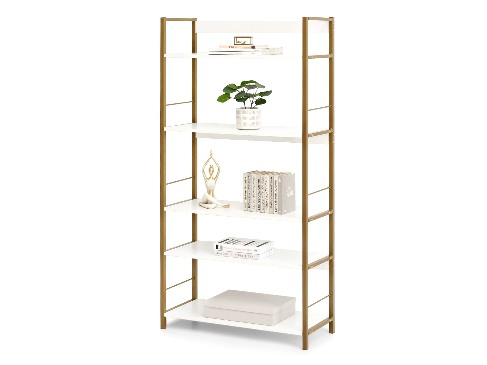 Offenes Regal 74 cm Weißholz-Optik auf goldenem Gestell SUSAN Awentto