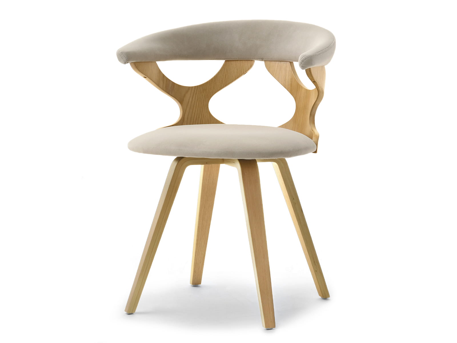 Eleganter Holzstuhl in Beige mit Samtbezug für das Esszimmer BENTO Awentto