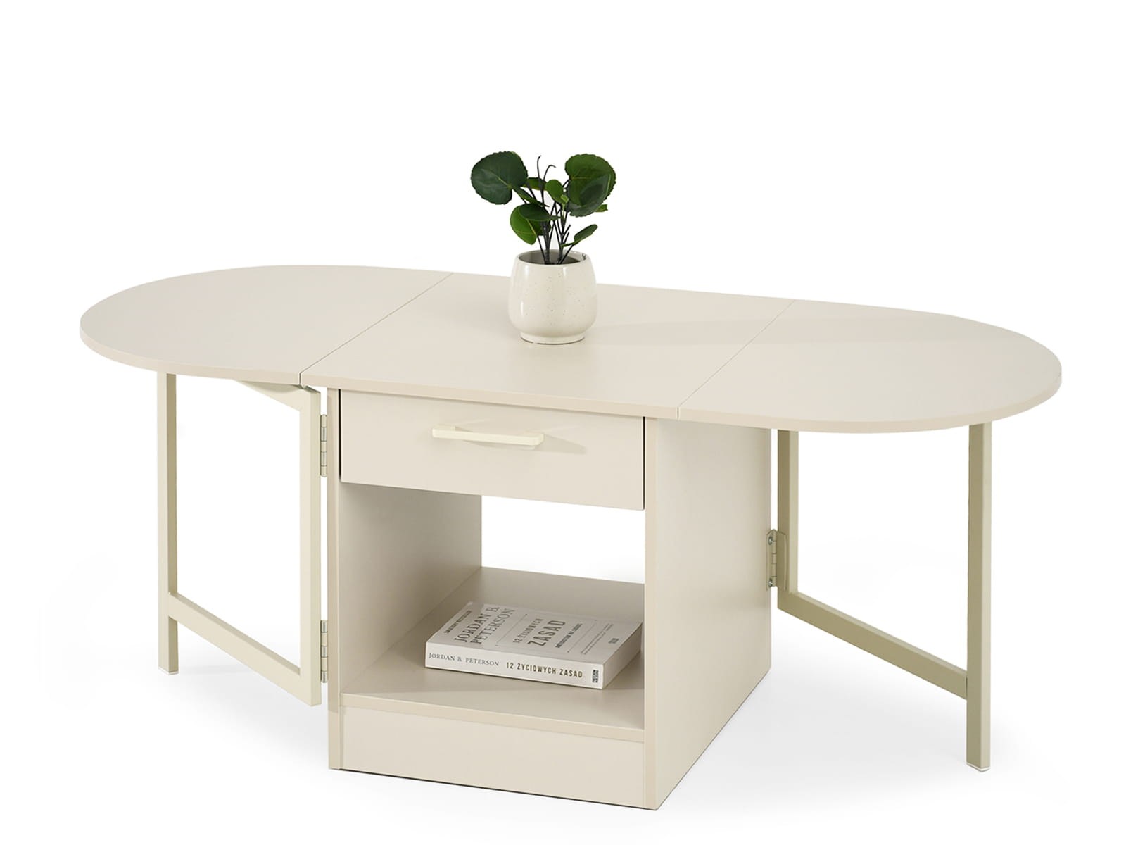 Couchtisch Cremefarben mit ausziehbarer Platte, Schublade und Ablage CORAL Awentto