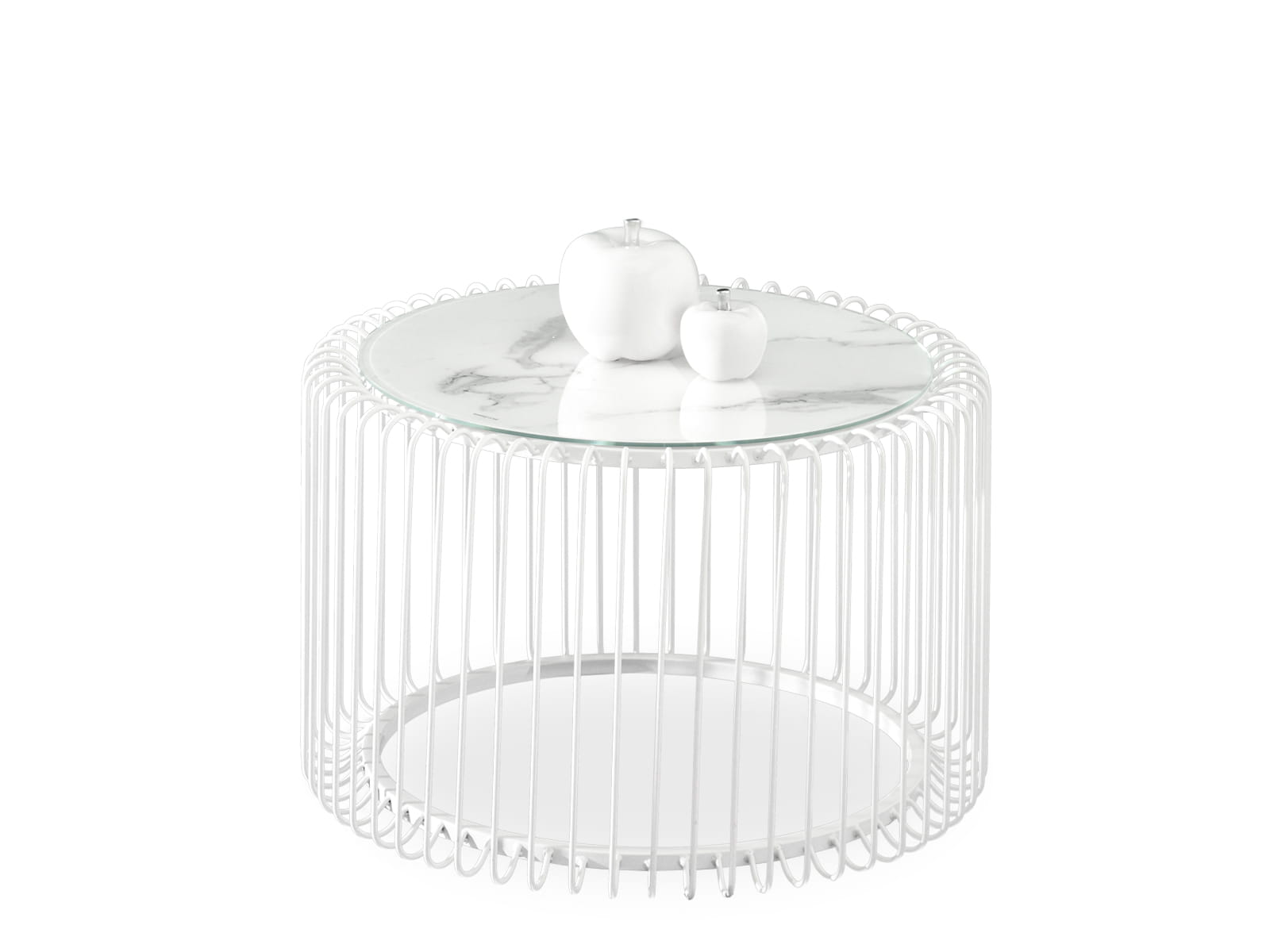 Couchtisch rund ø 60 cm durchbrochen weiß Marmoroptik mit Glasplatte Glamour COAST M Awentto