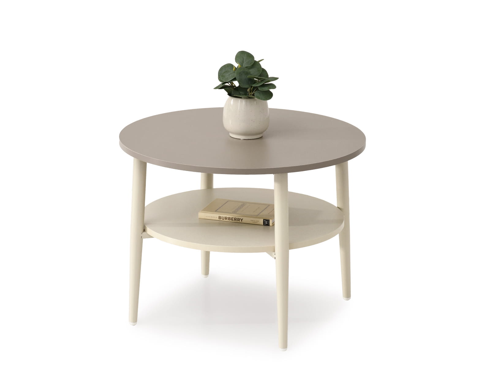Runder Couchtisch ø 60 cm in Beige mit cremefarbenem Regalboden VIVA S Awentto