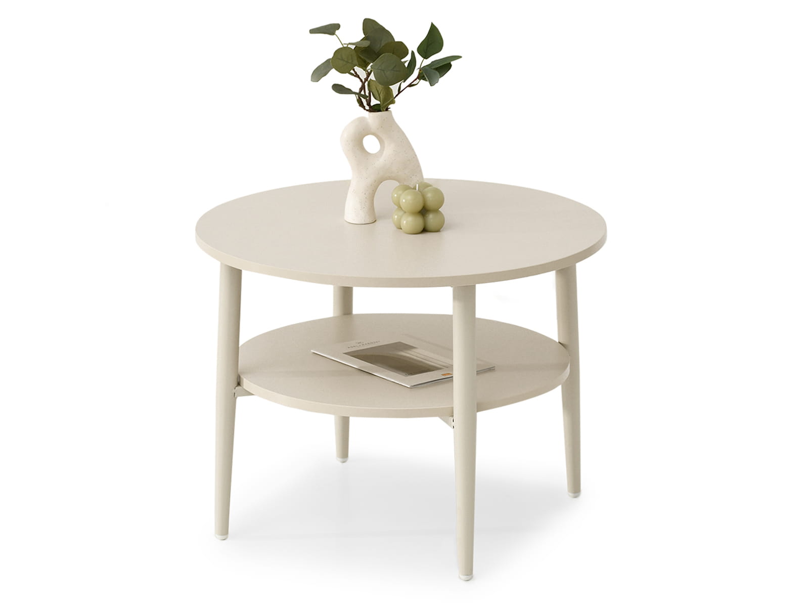 Couchtisch rund ø 60 cm in Creme mit Ablage VIVA S Awentto