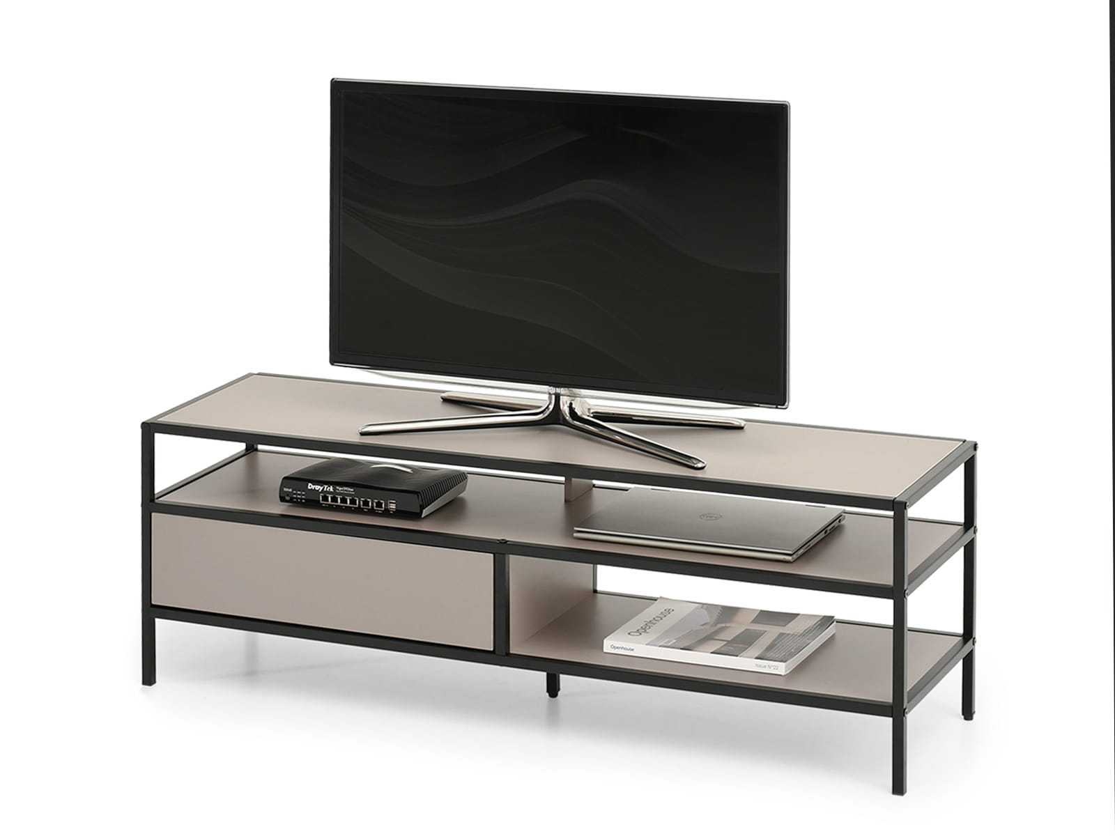 TV-Lowboard 120 cm Beige auf schwarzem Gestell RIVERIS Awentto